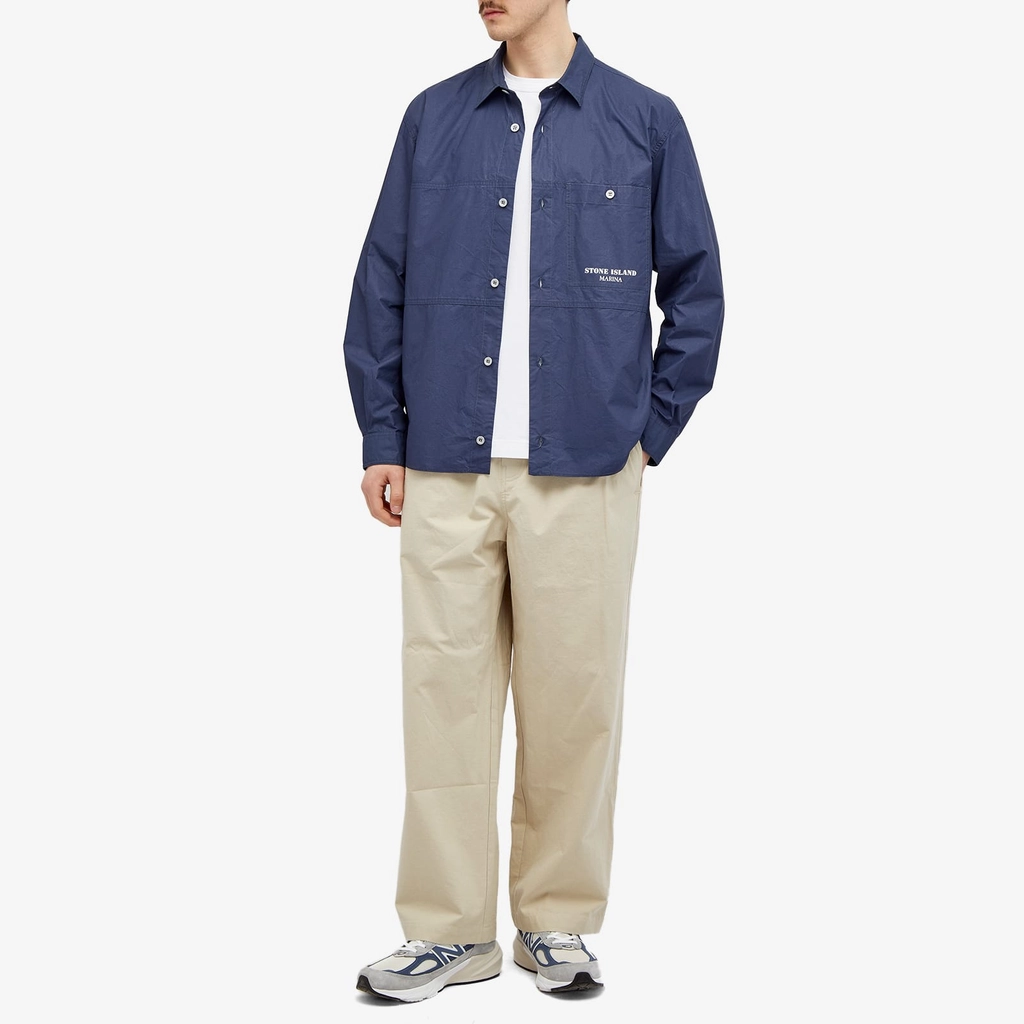 Stone Island Men's Marina Cotton Canvas Shorts Sleeve Shirt Royal Blue